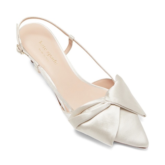 Kate Spade Marseille Ivory White Satin Bow Slingback Pumps Kitten Heel Shoes 8 - Picture 3 of 16